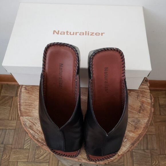 Naturalizer Tempi Black Leather Platform Wedge Sandals Sz 6M Like New - Picture 5 of 15